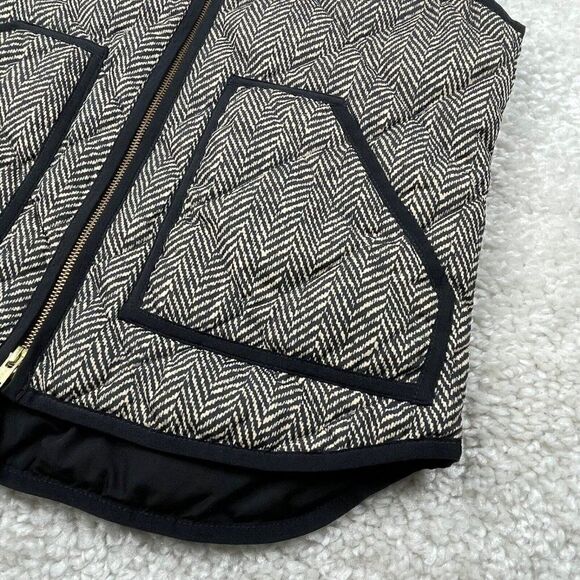 J Crew Excursion Quilted Puffer Vest Black Ivory Herringbone - Picture 10 of 14
